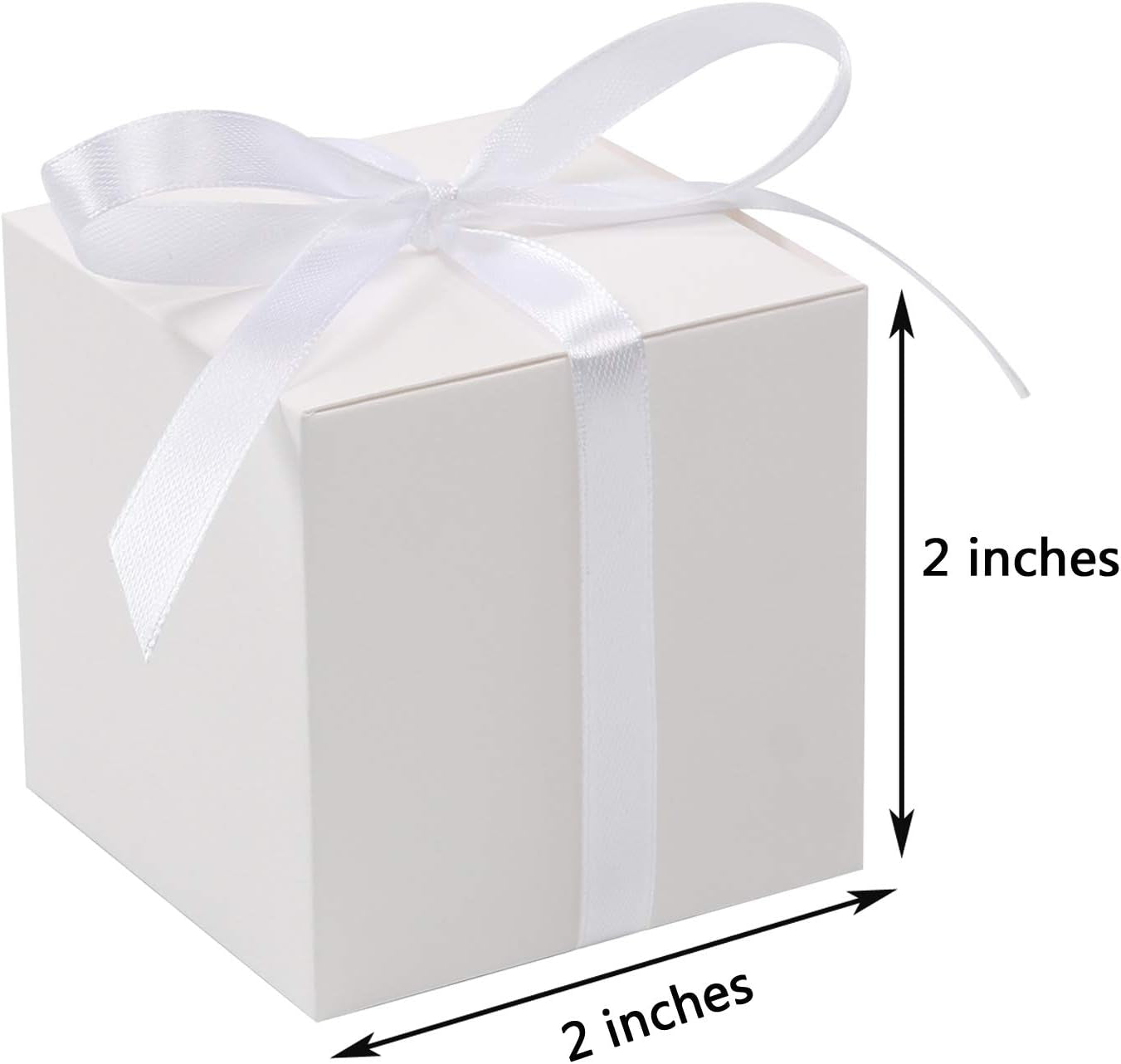 100Pcs Small Gift Boxes, Favor Boxes 2X2X2 Inches Paper Gift Boxes with Ribbons Candy Box for Wedding Favors Baby Shower Bridal Shower Birthday Party (White)