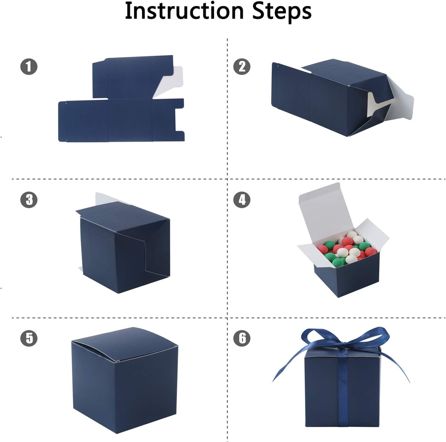 100Pcs Wedding Favor Boxes, Paper Gift Boxes 3X3X3 Inches Small Gift Boxes with Ribbons Small Boxes for Gifts, Crafting, Cupcake, Candy, Bridesmaid Proposal Boxes,Easy Assemble Boxes(Navy)