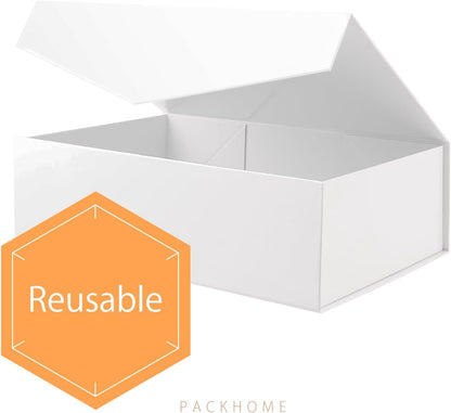 2 Gift Boxes 13.5X9X4.1 Inches, Large Gift Boxes with Lids, Bridesmaid Proposal Boxes, Sturdy Gift Boxes, Collapsible Gift Boxes with Magnetic Closure (Glossy White)