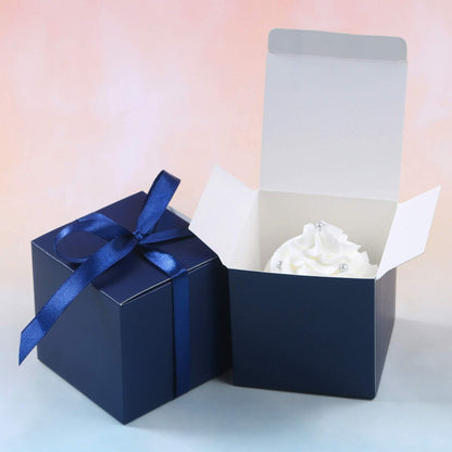 100Pcs Wedding Favor Boxes, Paper Gift Boxes 3X3X3 Inches Small Gift Boxes with Ribbons Small Boxes for Gifts, Crafting, Cupcake, Candy, Bridesmaid Proposal Boxes，Easy Assemble Boxes(Navy)