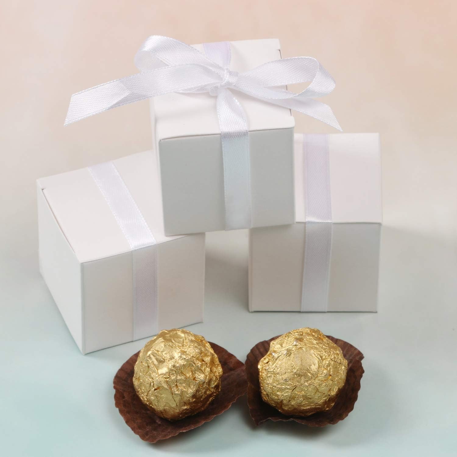 100Pcs Small Gift Boxes, Favor Boxes 2X2X2 Inches Paper Gift Boxes with Ribbons Candy Box for Wedding Favors Baby Shower Bridal Shower Birthday Party (White)