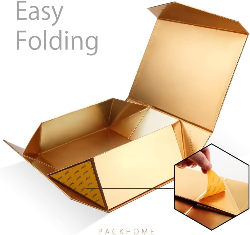 5 Gift Boxes 13.5X9X4.1 Inches, Large Gift Boxes with Lids, Bridesmaid Proposal Boxes, Sturdy Gift Boxes, Collapsible Gift Boxes with Magnetic Closure (Glossy Gold)