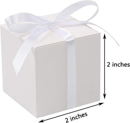100Pcs Small Gift Boxes, Favor Boxes 2X2X2 Inches Paper Gift Boxes with Ribbons Candy Box for Wedding Favors Baby Shower Bridal Shower Birthday Party (White)
