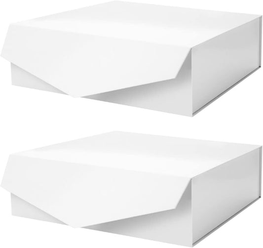 2 Gift Boxes 13.5X9X4.1 Inches, Large Gift Boxes with Lids, Bridesmaid Proposal Boxes, Sturdy Gift Boxes, Collapsible Gift Boxes with Magnetic Closure (Glossy White)