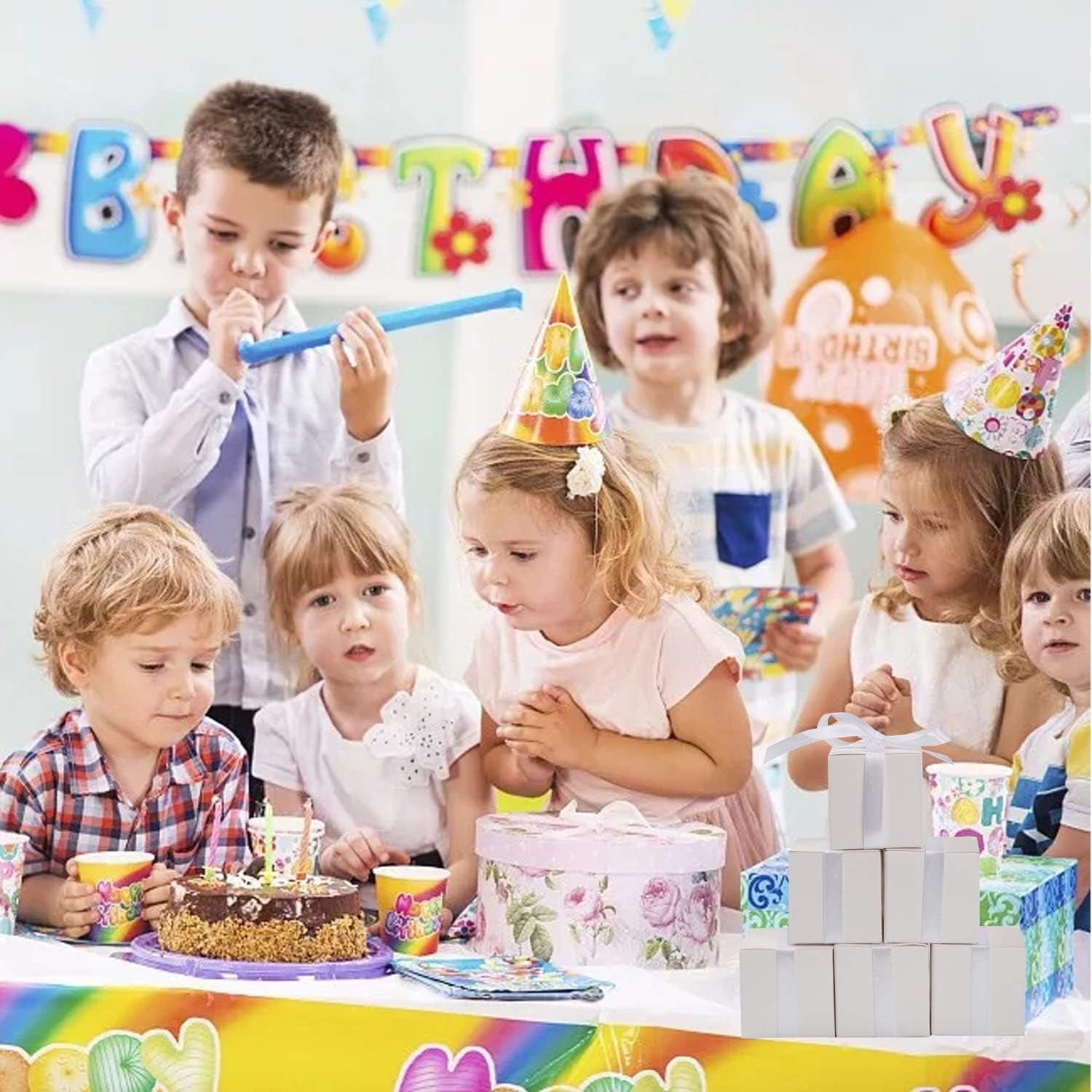 100Pcs Small Gift Boxes, Favor Boxes 2X2X2 Inches Paper Gift Boxes with Ribbons Candy Box for Wedding Favors Baby Shower Bridal Shower Birthday Party (White)