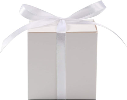 100Pcs Small Gift Boxes, Favor Boxes 2X2X2 Inches Paper Gift Boxes with Ribbons Candy Box for Wedding Favors Baby Shower Bridal Shower Birthday Party (White)