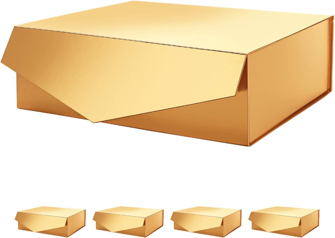5 Gift Boxes 13.5X9X4.1 Inches, Large Gift Boxes with Lids, Bridesmaid Proposal Boxes, Sturdy Gift Boxes, Collapsible Gift Boxes with Magnetic Closure (Glossy Gold)