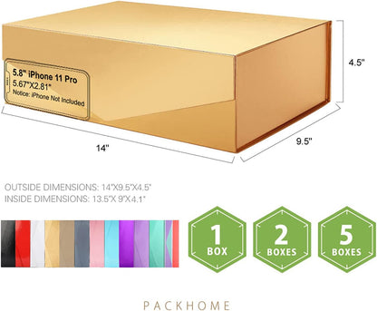 5 Gift Boxes 13.5X9X4.1 Inches, Large Gift Boxes with Lids, Bridesmaid Proposal Boxes, Sturdy Gift Boxes, Collapsible Gift Boxes with Magnetic Closure (Glossy Gold)