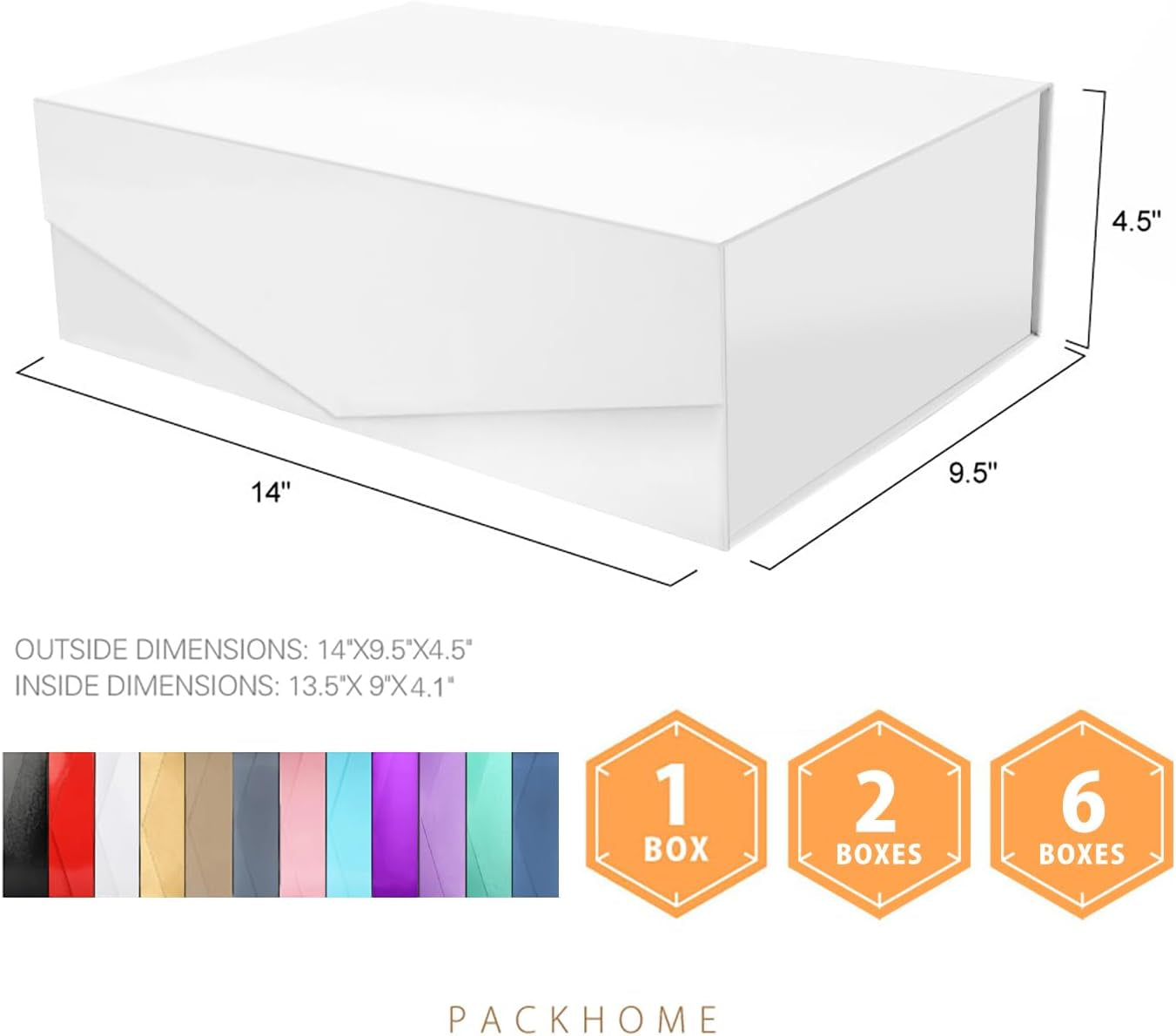 2 Gift Boxes 13.5X9X4.1 Inches, Large Gift Boxes with Lids, Bridesmaid Proposal Boxes, Sturdy Gift Boxes, Collapsible Gift Boxes with Magnetic Closure (Glossy White)