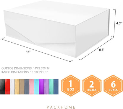 2 Gift Boxes 13.5X9X4.1 Inches, Large Gift Boxes with Lids, Bridesmaid Proposal Boxes, Sturdy Gift Boxes, Collapsible Gift Boxes with Magnetic Closure (Glossy White)