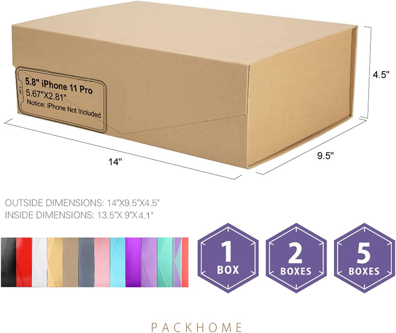 5 Gift Boxes 13.5X9X4.1 Inches, Large Gift Boxes with Lids Groomsman Boxes, Sturdy Gift Boxes, Collapsible Gift Boxes with Magnetic Closure (Kraft)