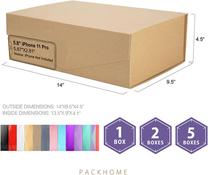 5 Gift Boxes 13.5X9X4.1 Inches, Large Gift Boxes with Lids Groomsman Boxes, Sturdy Gift Boxes, Collapsible Gift Boxes with Magnetic Closure (Kraft)
