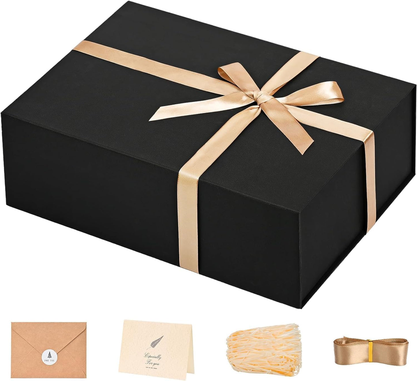 Gift Box 13.5''X10''X4'' Large Black Gifts Boxes with Magnetic Lids Luxury Gift Box for Groomsman Proposal Gifts Contains Card, Ribbon, Filler for Wedding, Christmas,Birthday Gift Packging