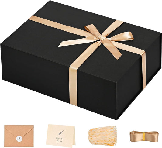 Gift Box 13.5''X10''X4'' Large Black Gifts Boxes with Magnetic Lids Luxury Gift Box for Groomsman Proposal Gifts Contains Card, Ribbon, Filler for Wedding, Christmas,Birthday Gift Packging