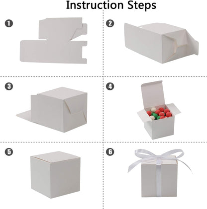 100Pcs Small Gift Boxes, Favor Boxes 2X2X2 Inches Paper Gift Boxes with Ribbons Candy Box for Wedding Favors Baby Shower Bridal Shower Birthday Party (White)