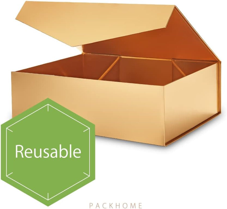 5 Gift Boxes 13.5X9X4.1 Inches, Large Gift Boxes with Lids, Bridesmaid Proposal Boxes, Sturdy Gift Boxes, Collapsible Gift Boxes with Magnetic Closure (Glossy Gold)