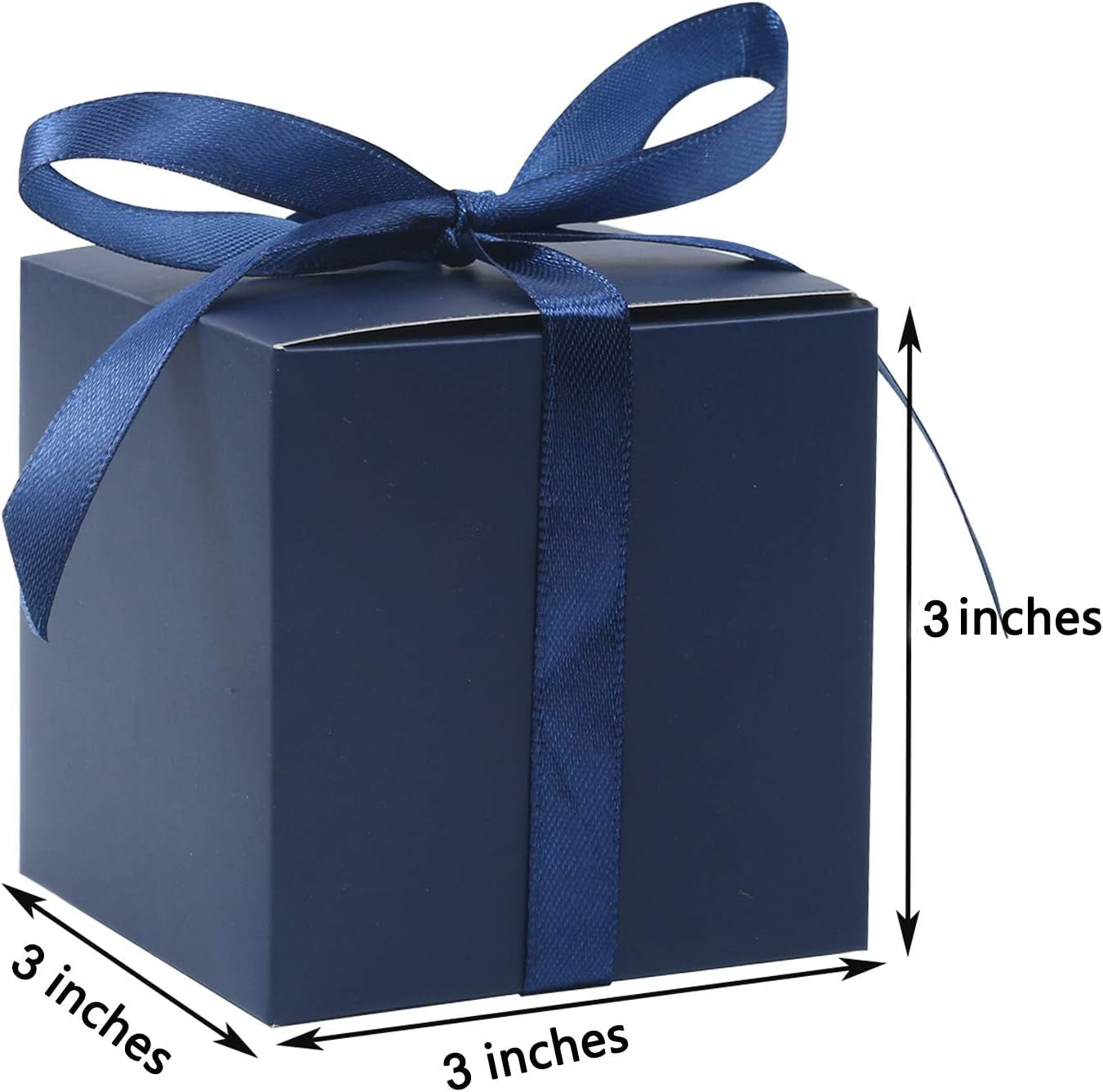 100Pcs Wedding Favor Boxes, Paper Gift Boxes 3X3X3 Inches Small Gift Boxes with Ribbons Small Boxes for Gifts, Crafting, Cupcake, Candy, Bridesmaid Proposal Boxes，Easy Assemble Boxes(Navy)